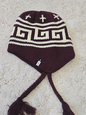 Autumn Cashmere Maroon and Cream Knit Earflap Hat